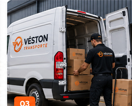 Coleta e transporte de caixas em veículo Véston Transporte